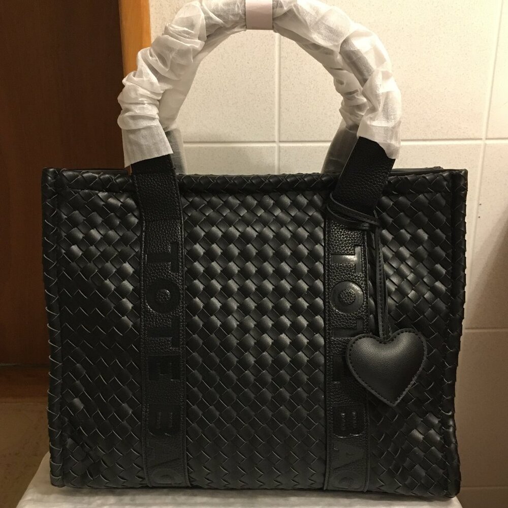 NWT!!! ELLO Quilted woven vegan leather black tote bag set